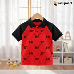 কিডস প্রিমিয়াম BOY পোলো টি-শার্ট - লাল ও কালো কালার