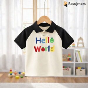 এক্সক্লুসিভ সফট কটন HELLO WORLD পলো টি-শার্ট (Black & Cream)