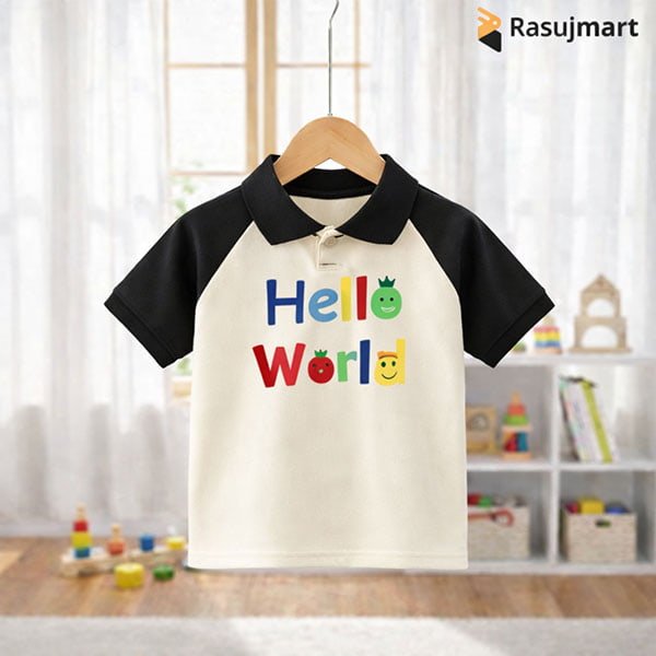 এক্সক্লুসিভ সফট কটন HELLO WORLD পলো টি-শার্ট (Black & Cream)