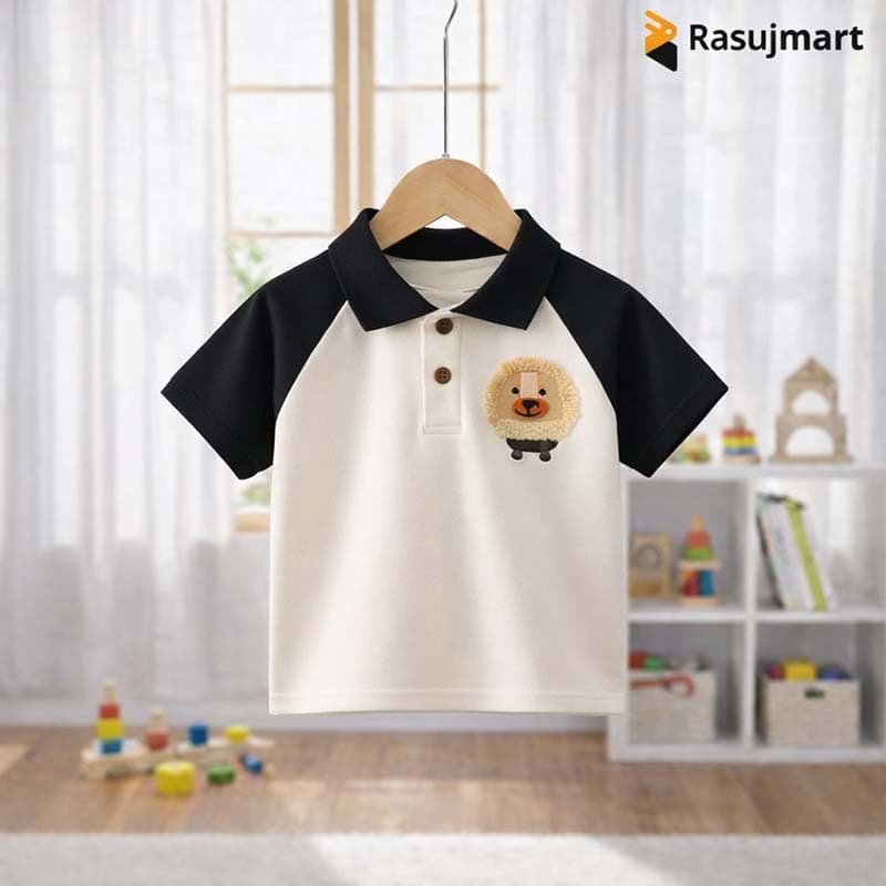 এক্সক্লুসিভ সফট কটন লায়ন ডিজাইন পলো টি-শার্ট (Black & Cream color)