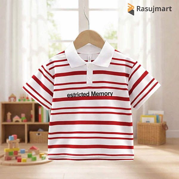 কিডস প্রিমিয়াম স্ট্রাইপ পোলো শার্ট - লাল ও সাদা