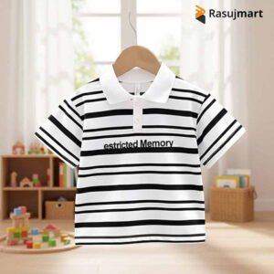 কিডস প্রিমিয়াম স্ট্রাইপ পোলো শার্ট - ব্ল্যাক অ্যান্ড হোয়াইট