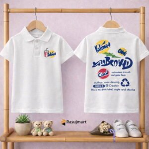 বাচ্চাদের স্টাইলিশ হোয়াইট পোলো টি-শার্ট – ফ্রন্ট ও ব্যাক ডিজাইন সহ