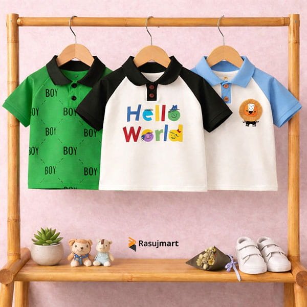 কিডস প্রিমিয়াম স্টাইলিশ পোলো শার্ট - ৩ (তিন) পিসের কম্বো